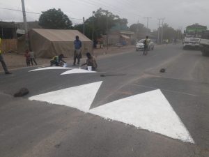 Traffic safety measures near Sher Ethiopia farms., Speed bumps to improve road safety Ziway and Adami Tulu